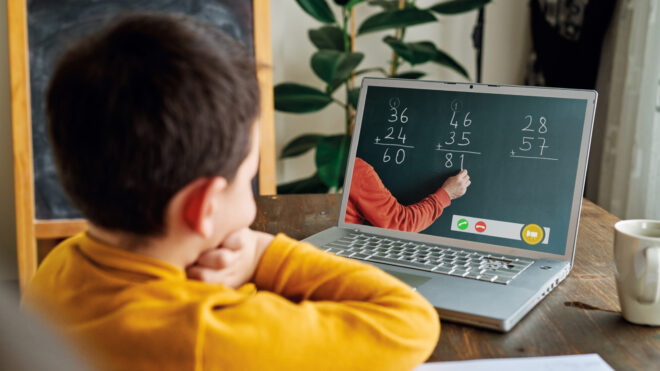 boy looking at lesson