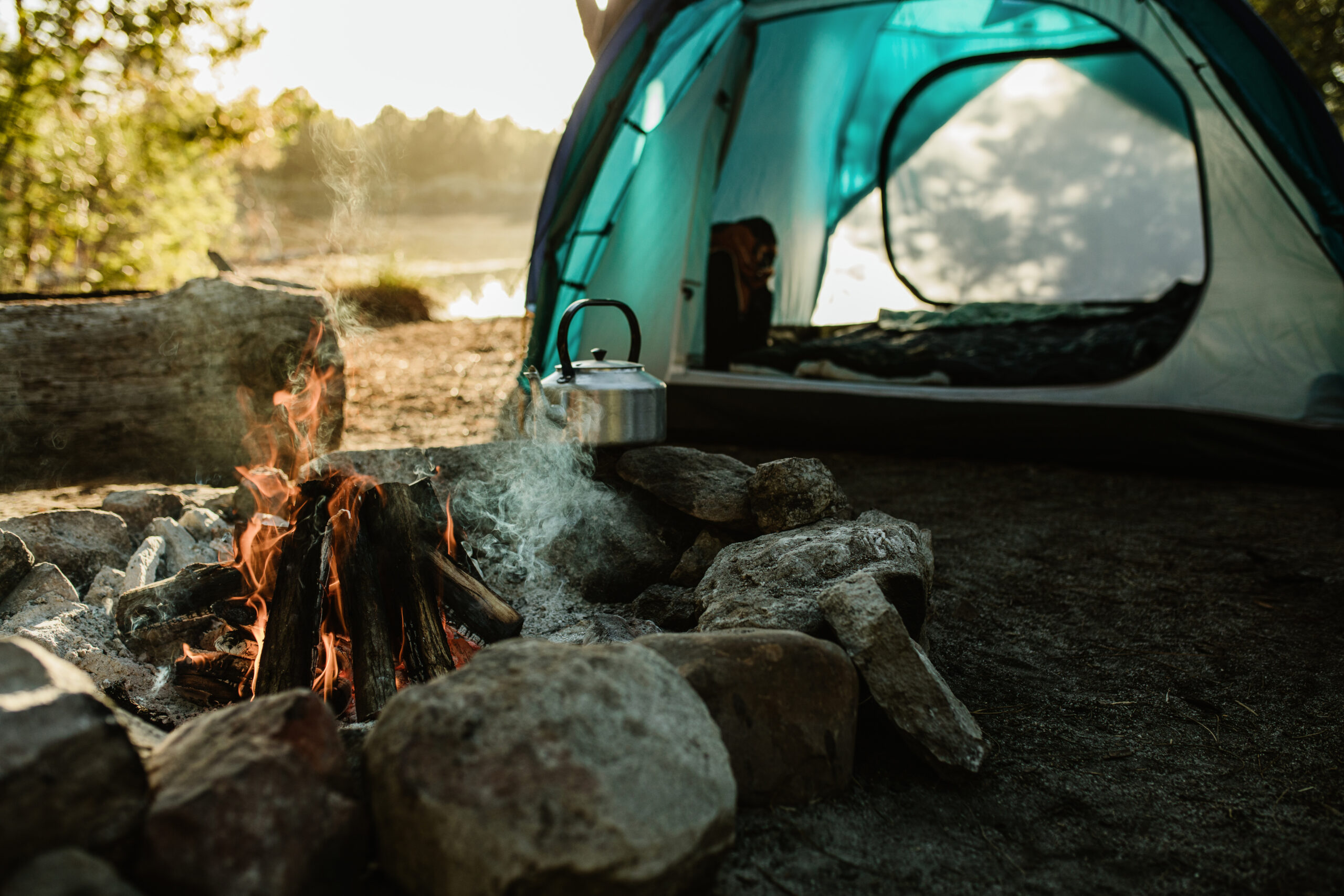 Campsite with tent and fire pit