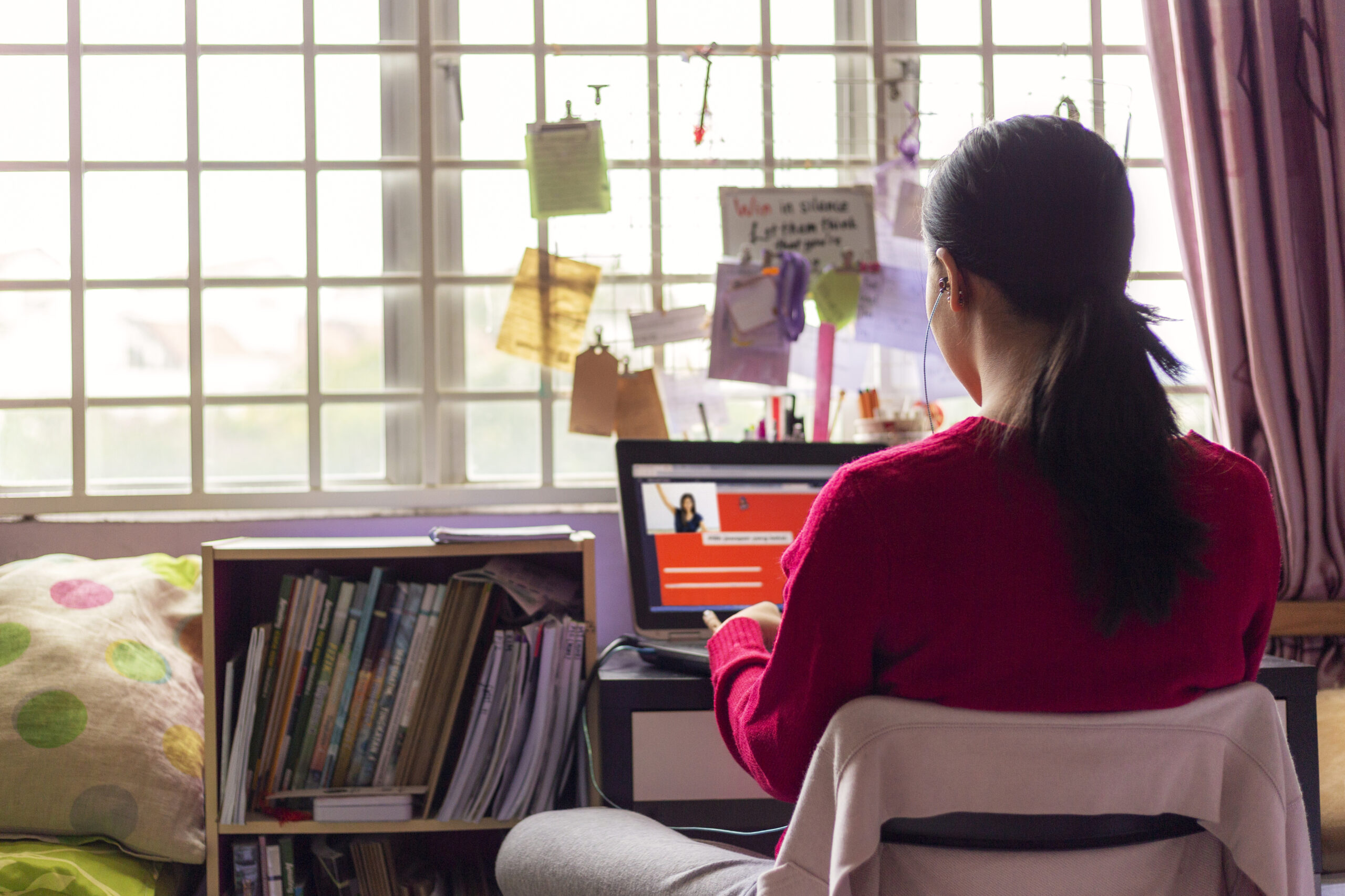 female student home schooling because of a ban on going out