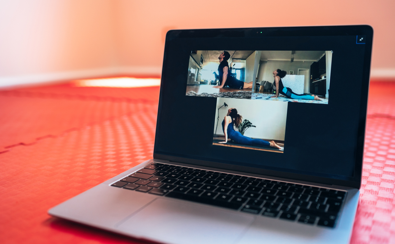 Laptop screen with workout conference call
