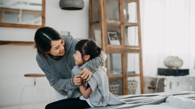 happy mom and daughter
