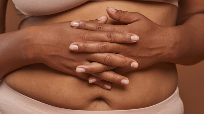 Close-up of woman in underwear with curvy shape