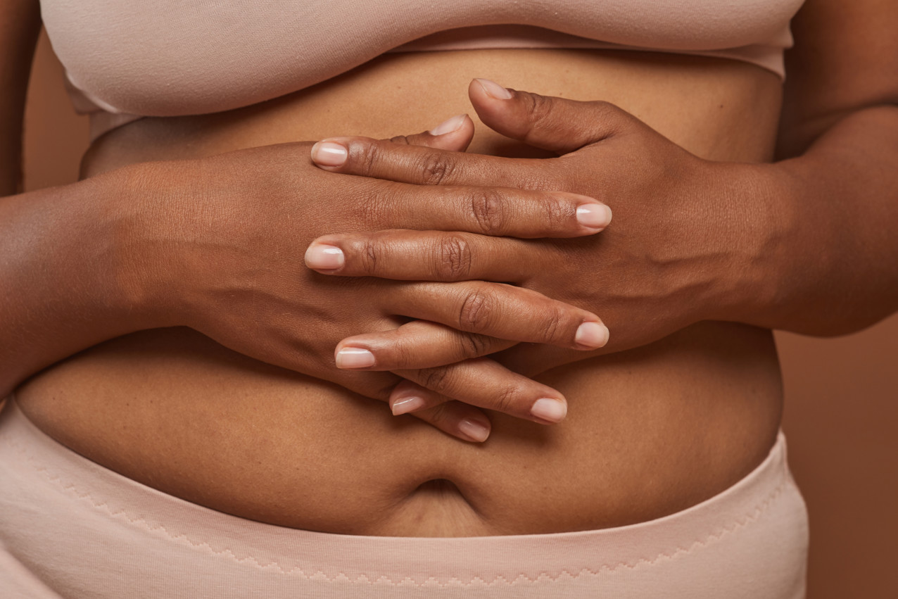 Close-up of woman in underwear with curvy shape