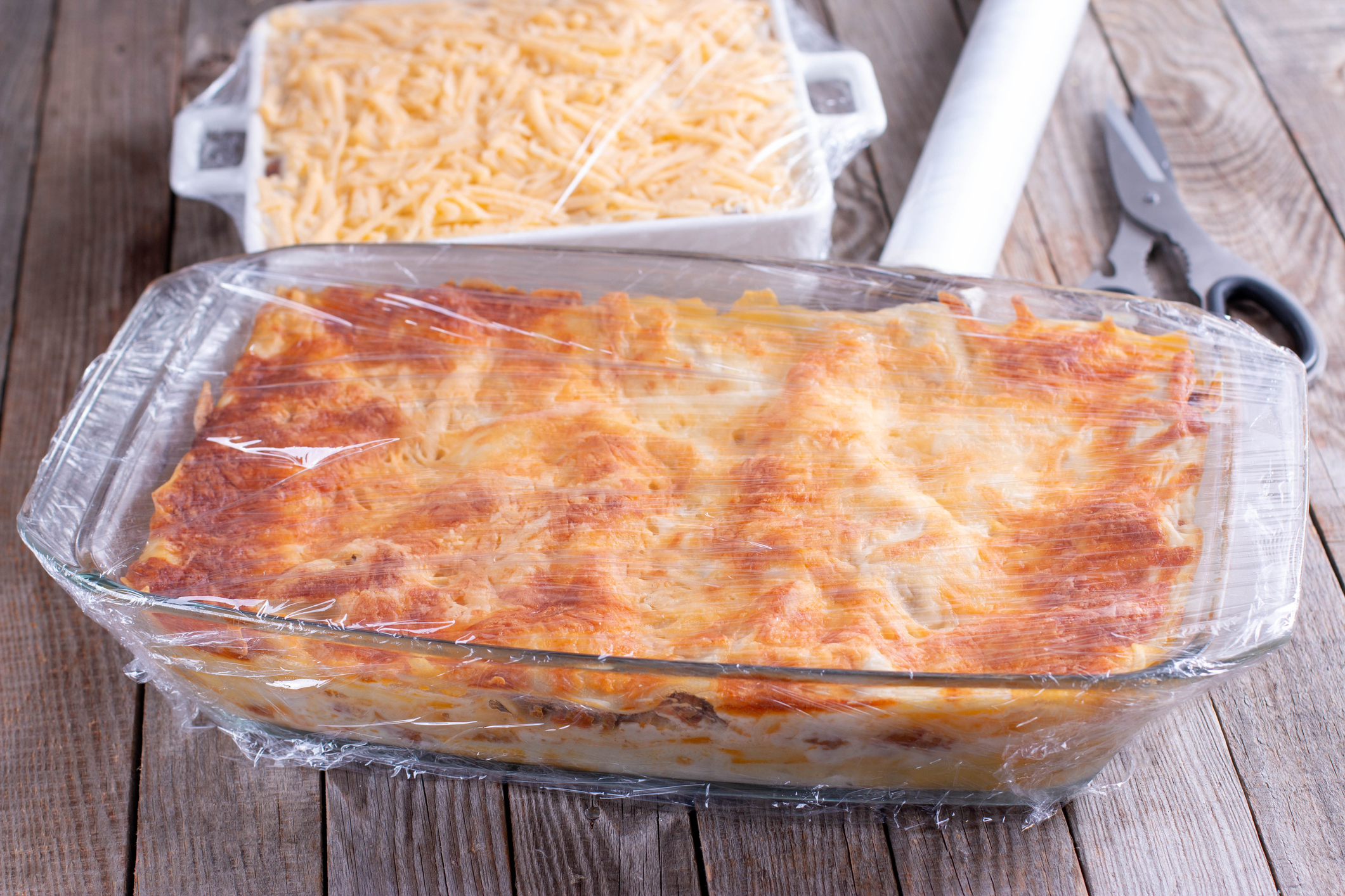 Lasagna takeaway package- Healthy Italian food in box. Frozen food