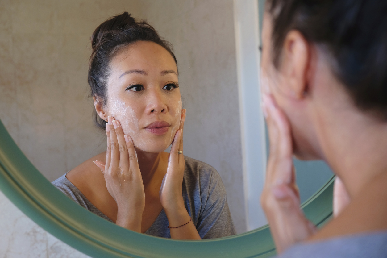 Indonesian Woman Washing Her Face Using Beauty Cleanser Soap