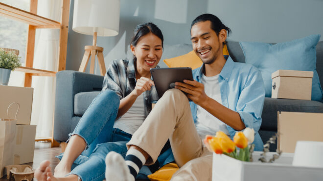 man and woman shopping online