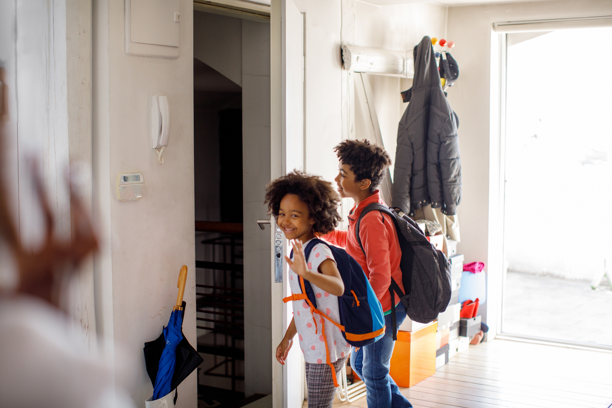 Children Getting Ready To Leave House For School
