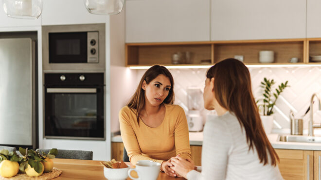 two women talking