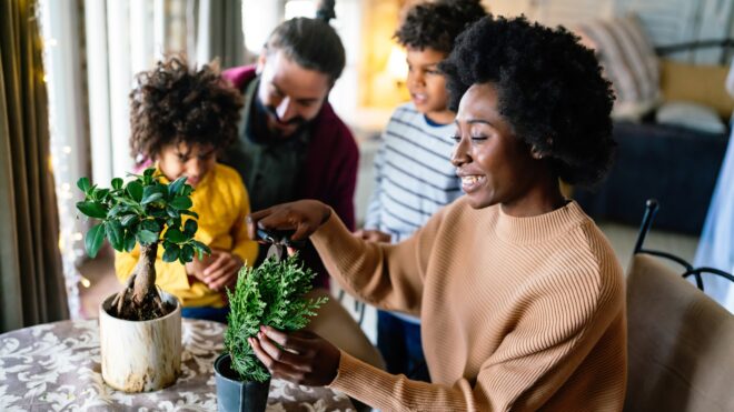healthy family home biracial family