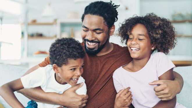 father and children dad with kids