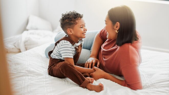 happy mother and son