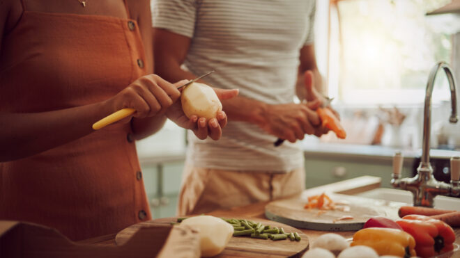couple cooking together