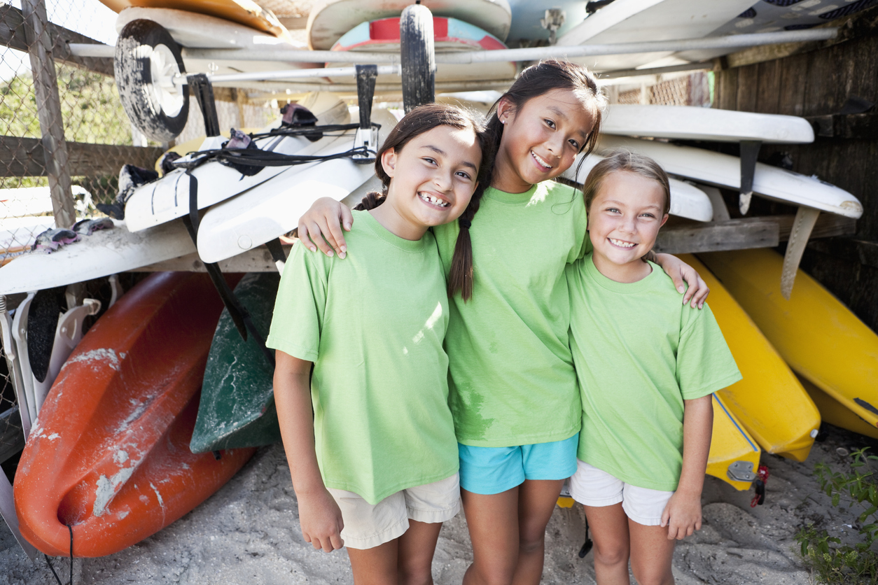 Girls at water sports equipment center