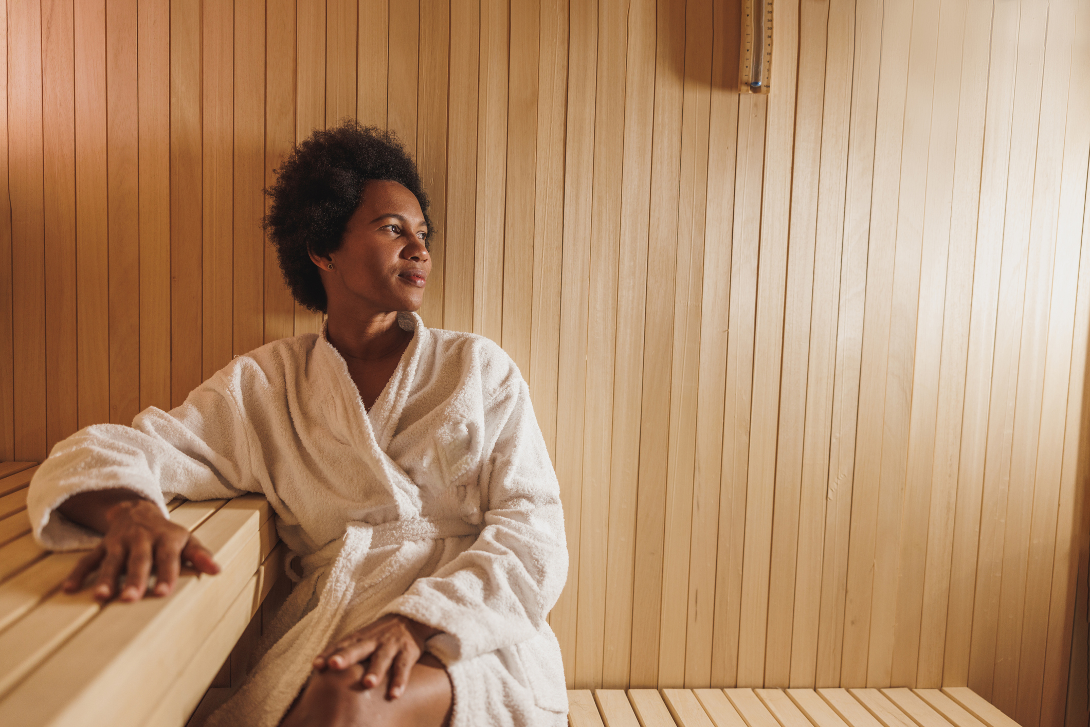 Black Woman Enjoying In Sauna