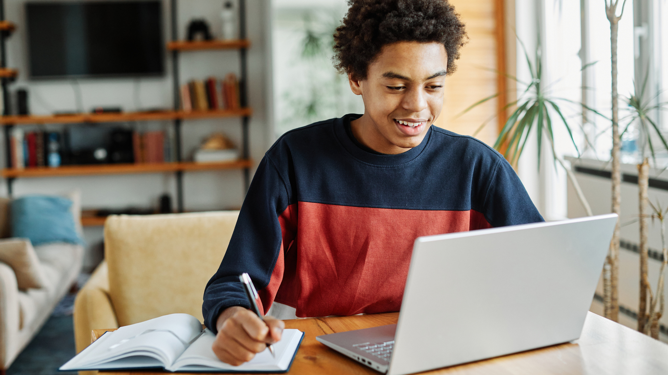 Teenager looking at a computer