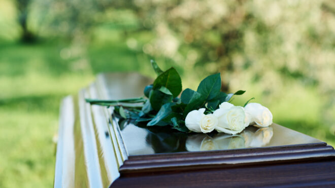 casket with flowers