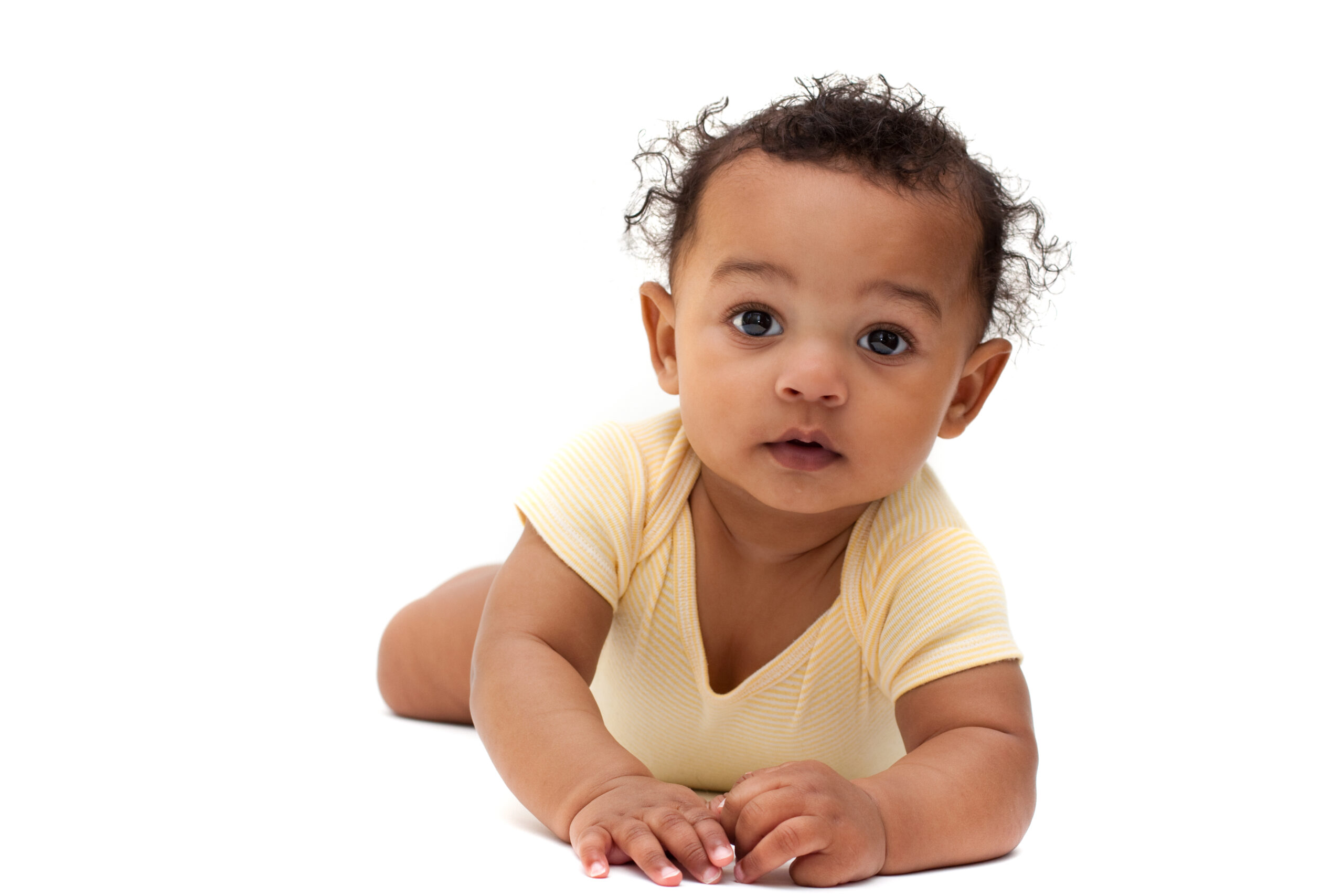 Cute African American baby on white background