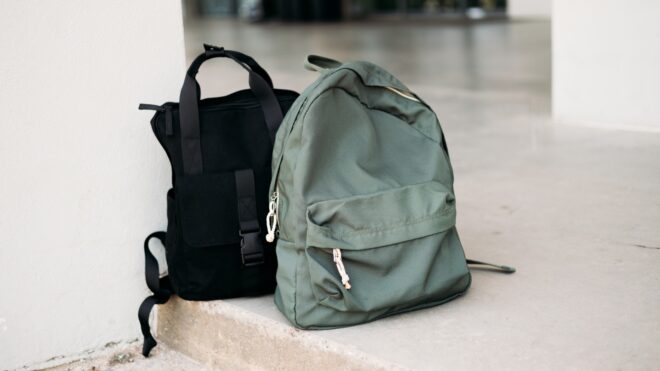 Backpacks on ground