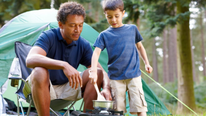 Dad and kid camping
