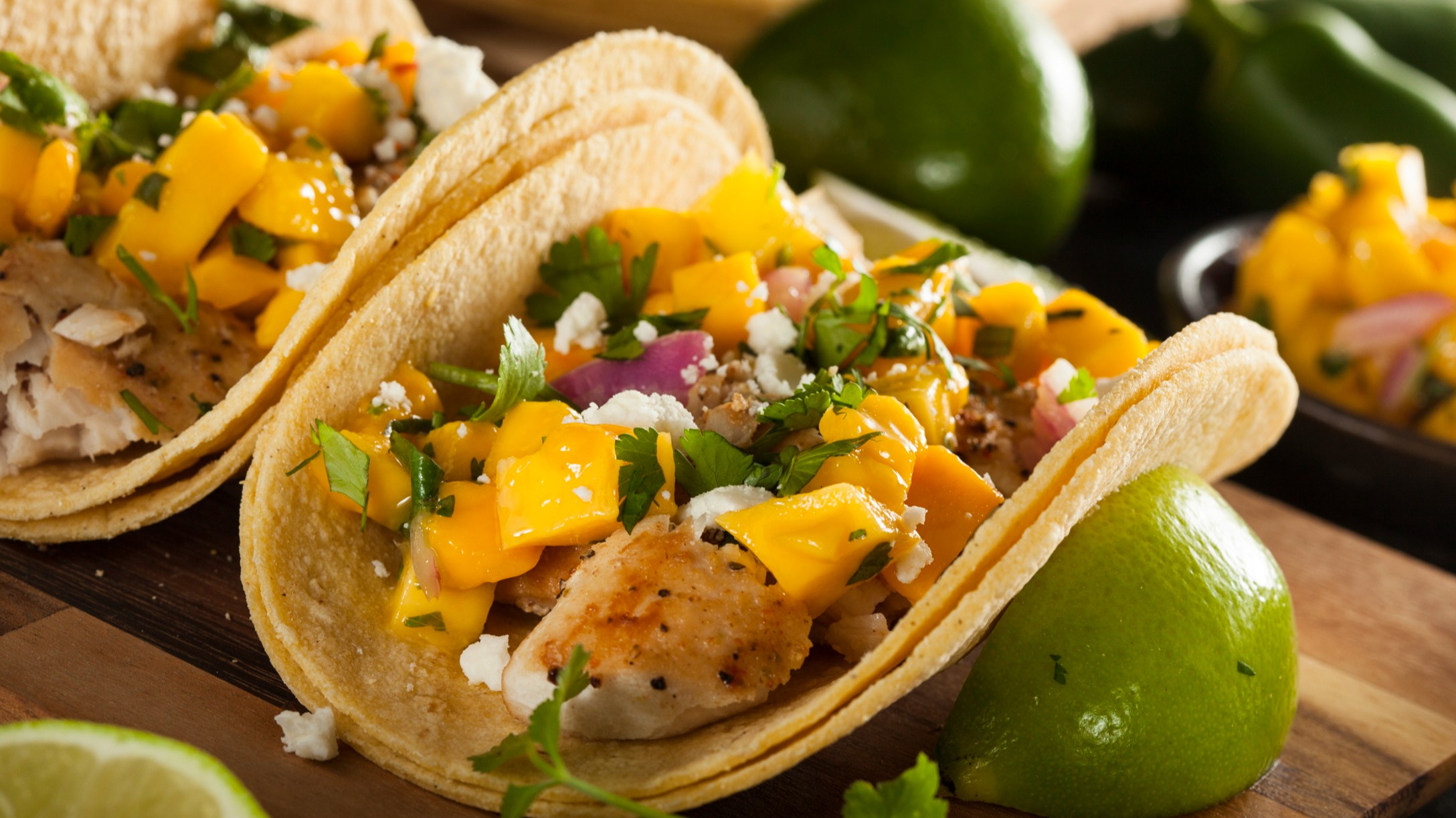 Taco Tuesday fish tacos mango salsa