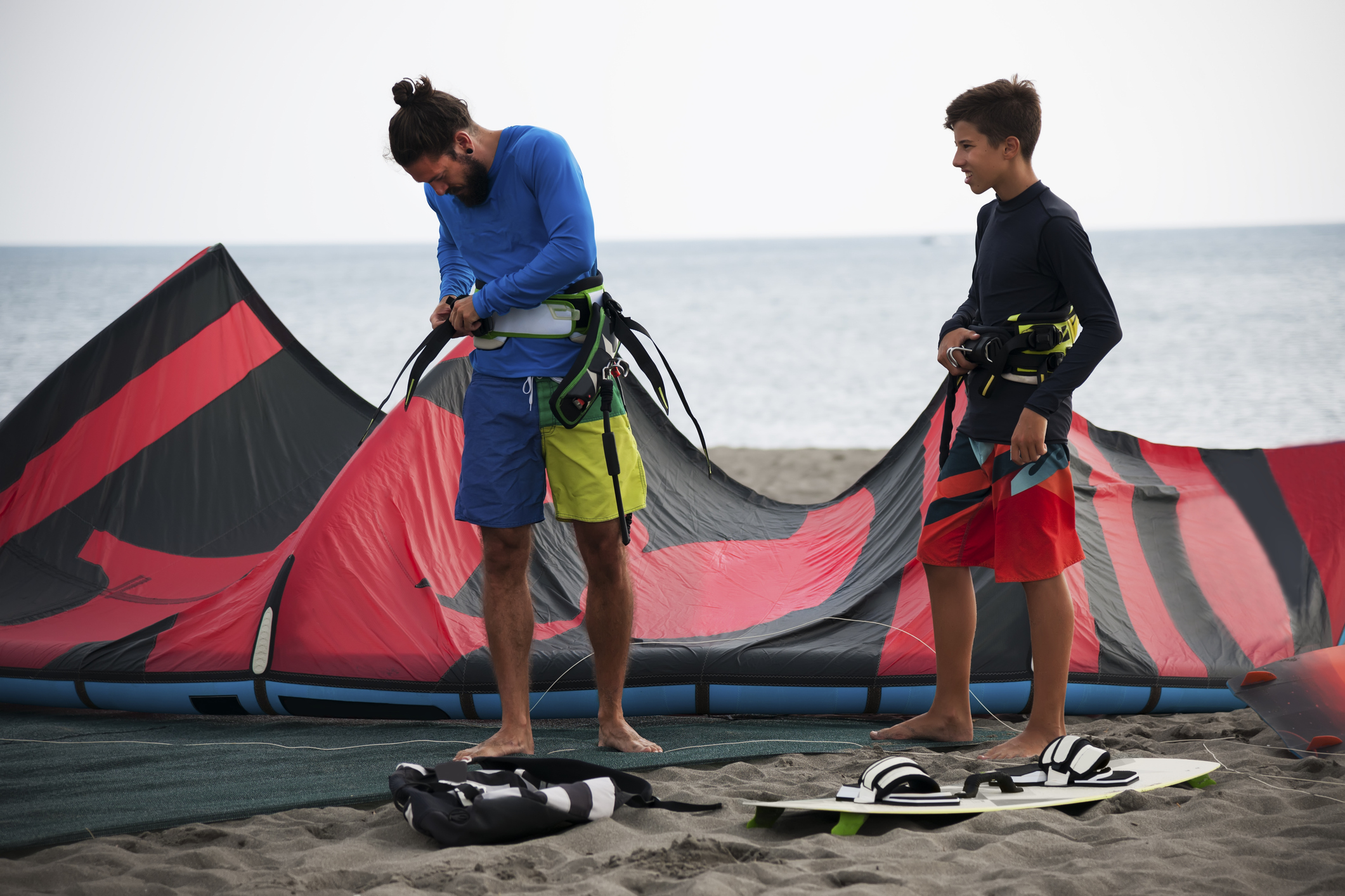 Preparing for kite surfing