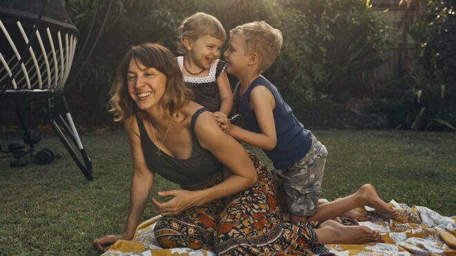 mom playing with kids