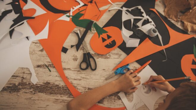 A kid doing arts and crafts