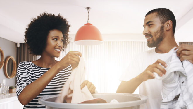 Couple doing laundry