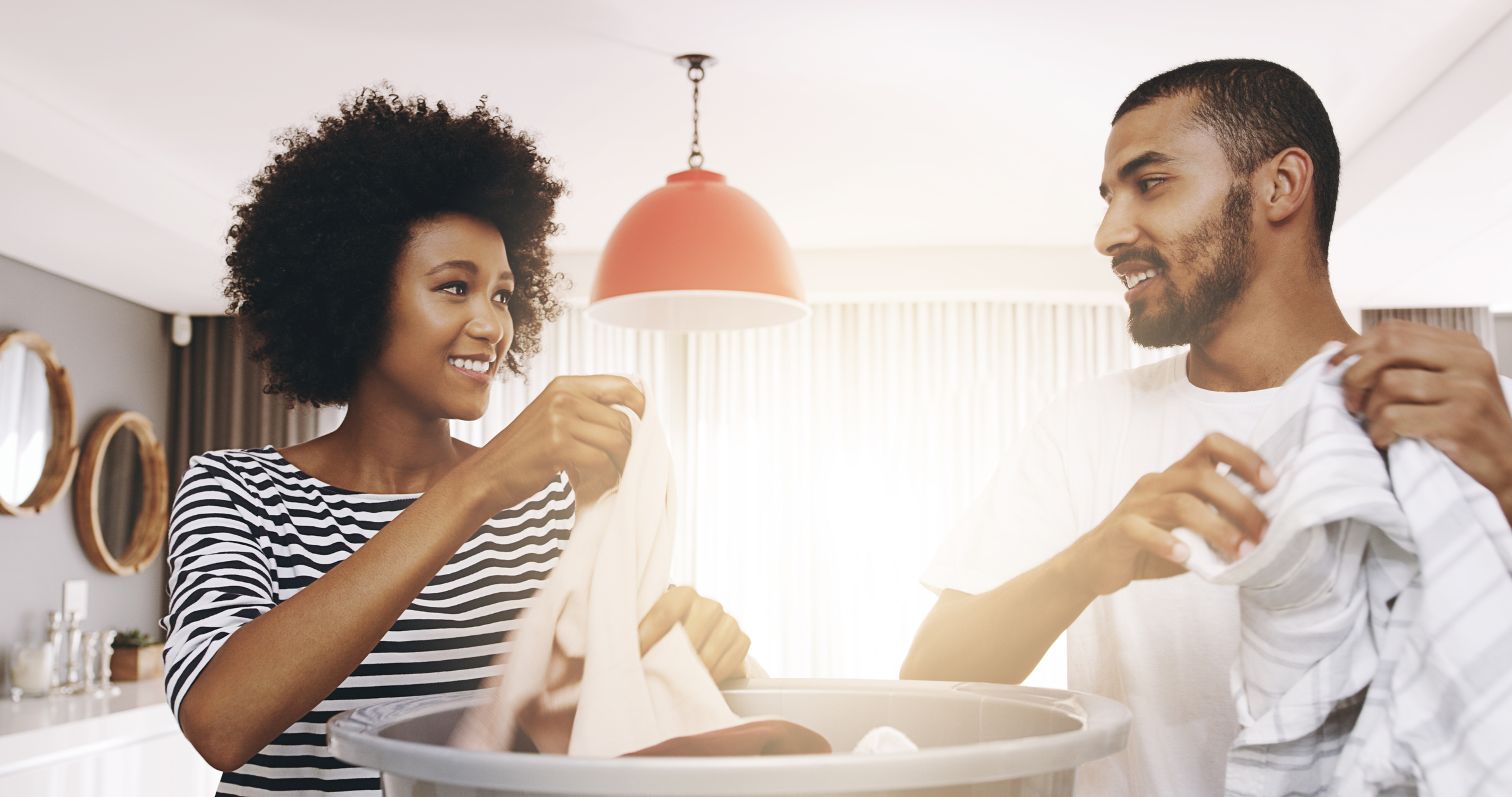 Couple doing laundry