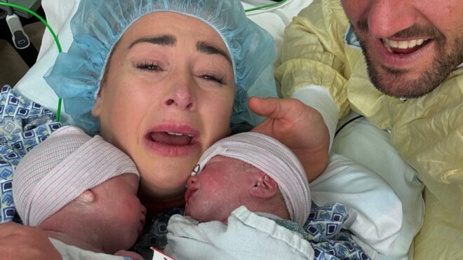 Jamie Otis and Doug Hehner with their newborn twin boys