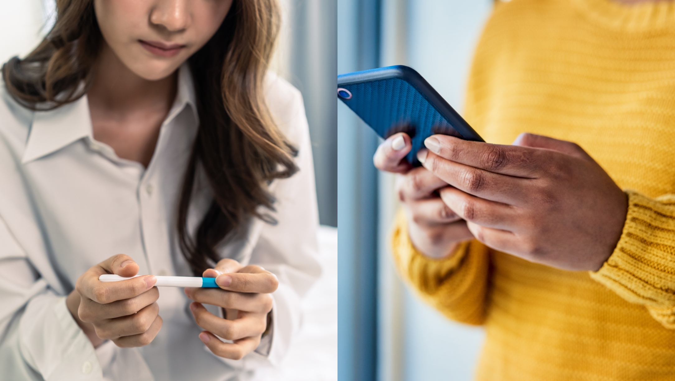 woman looking at pregnancy test
