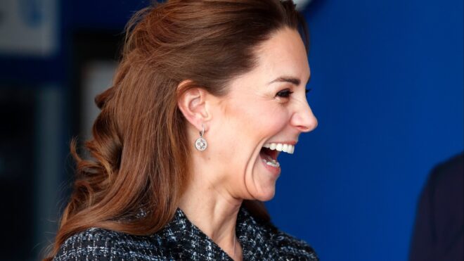 kate middleton tweed outfit laughing