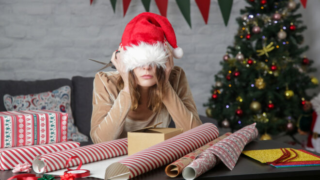 co-parent wearing Santa hat