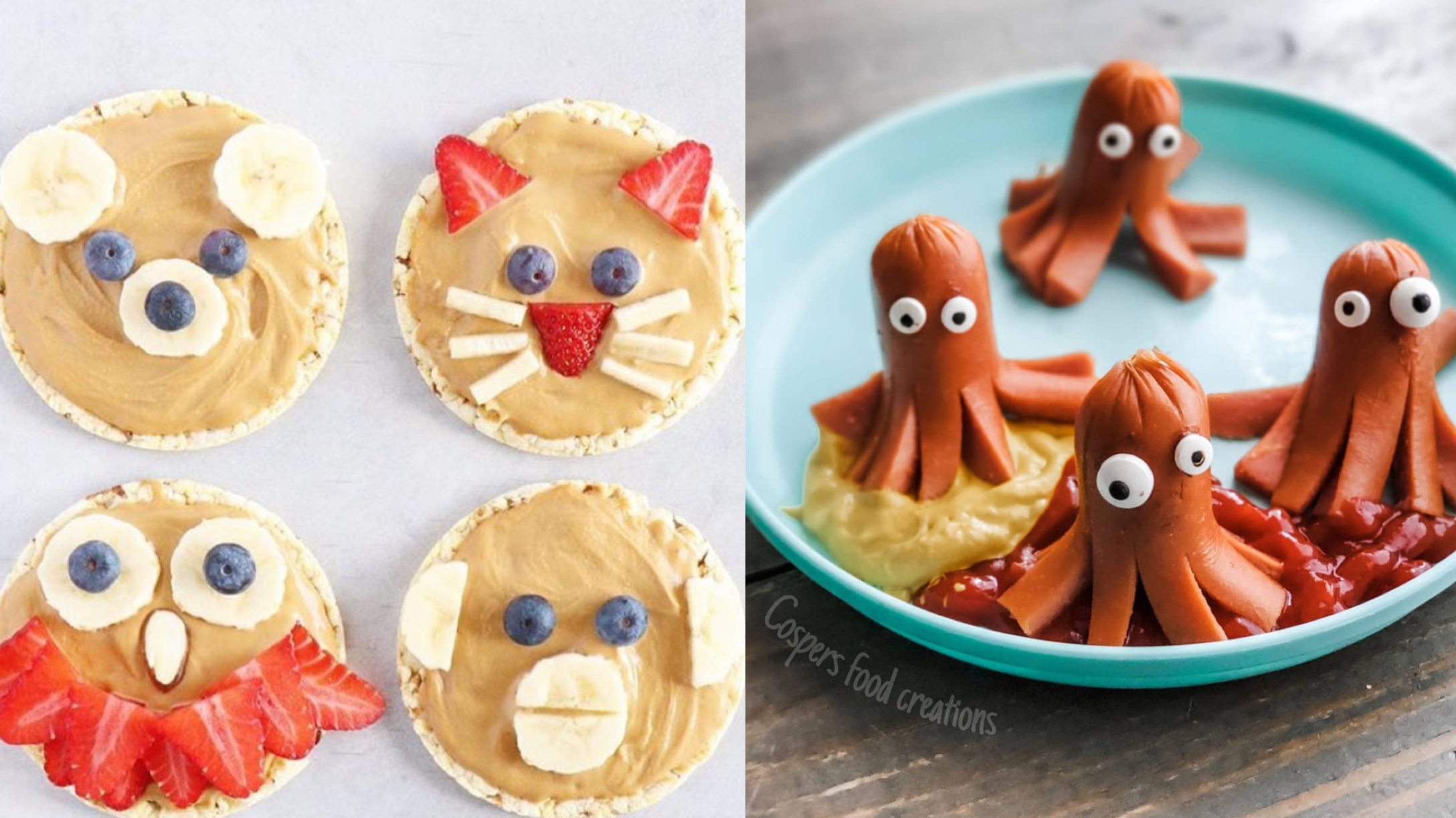 rice cake animal faces and octopus hot dogs