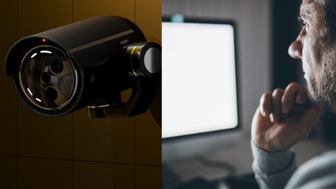 man hides camera