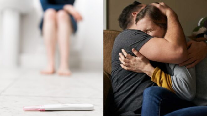 couple crying after miscarriage