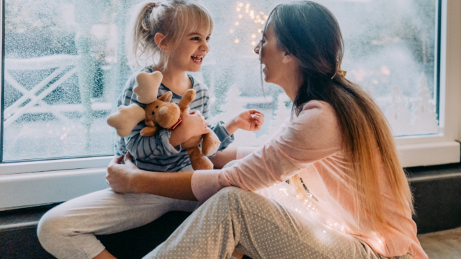 mom and daughter snow day