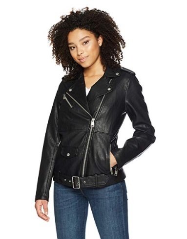 Oversized Faux Leather Belted Motorcycle Jacket