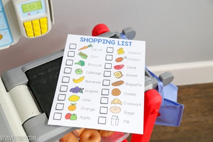 Printable shopping list for pretend play