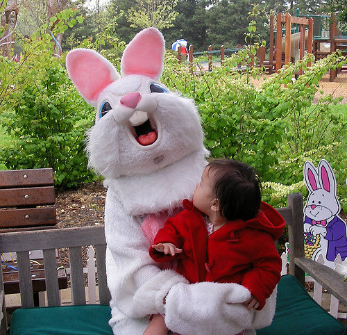 easter bunny scared kid photo
