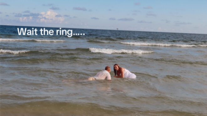 engagement ring in the ocean