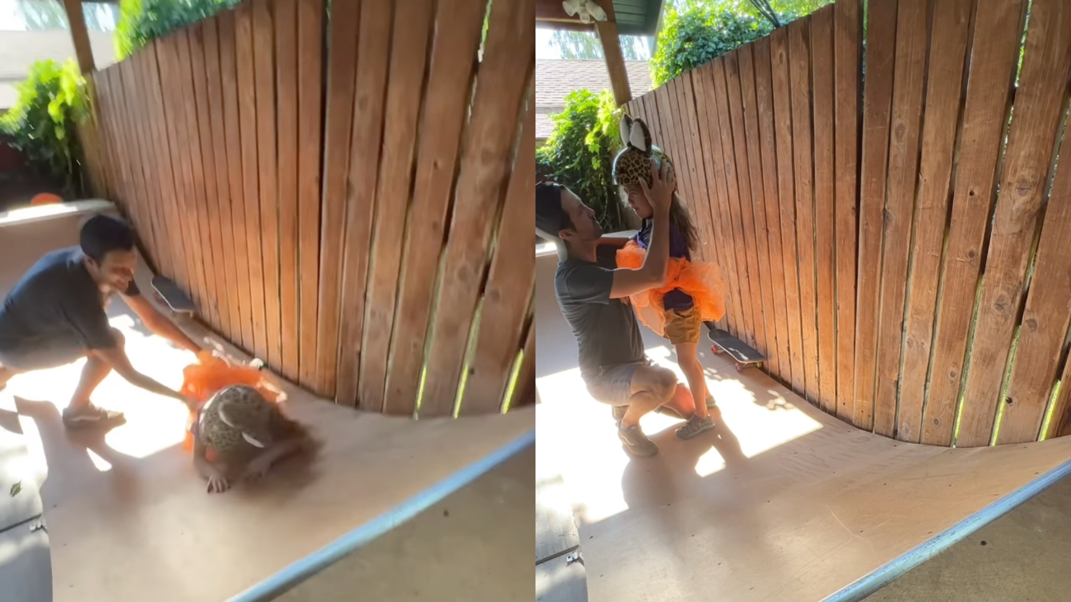 Dad Daughter Skateboard Fall