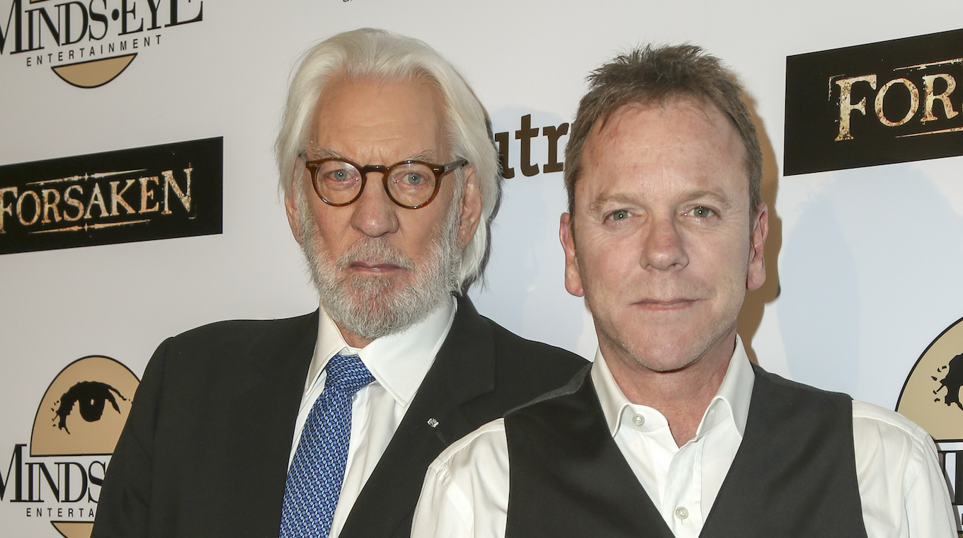 Actors Donald and Kiefer Sutherland arrive at a screening for their movie, Momentum Pictures' 'Forsaken'