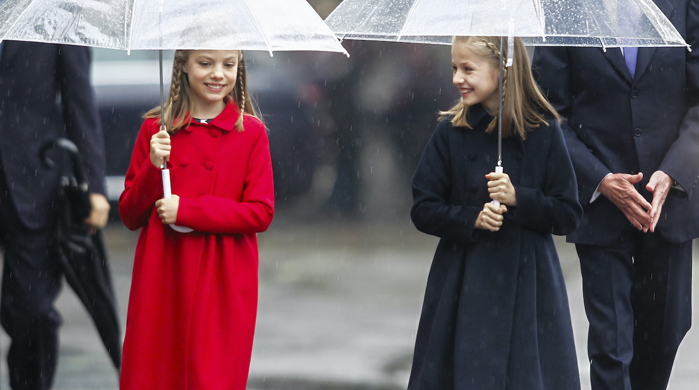 Spain's King Felipe VI, Queen Letizia , and their daughters Princesses Leonor and Sofia attend the army parade to mark Spain's National Day in Madrid, Spain, 12 October 2016.