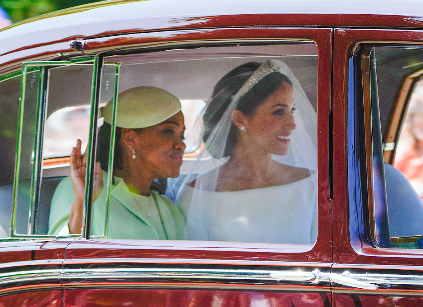 Megan Markle and mother Doria Ragland arrive in their car to the Royal Wedding at Windsor in England