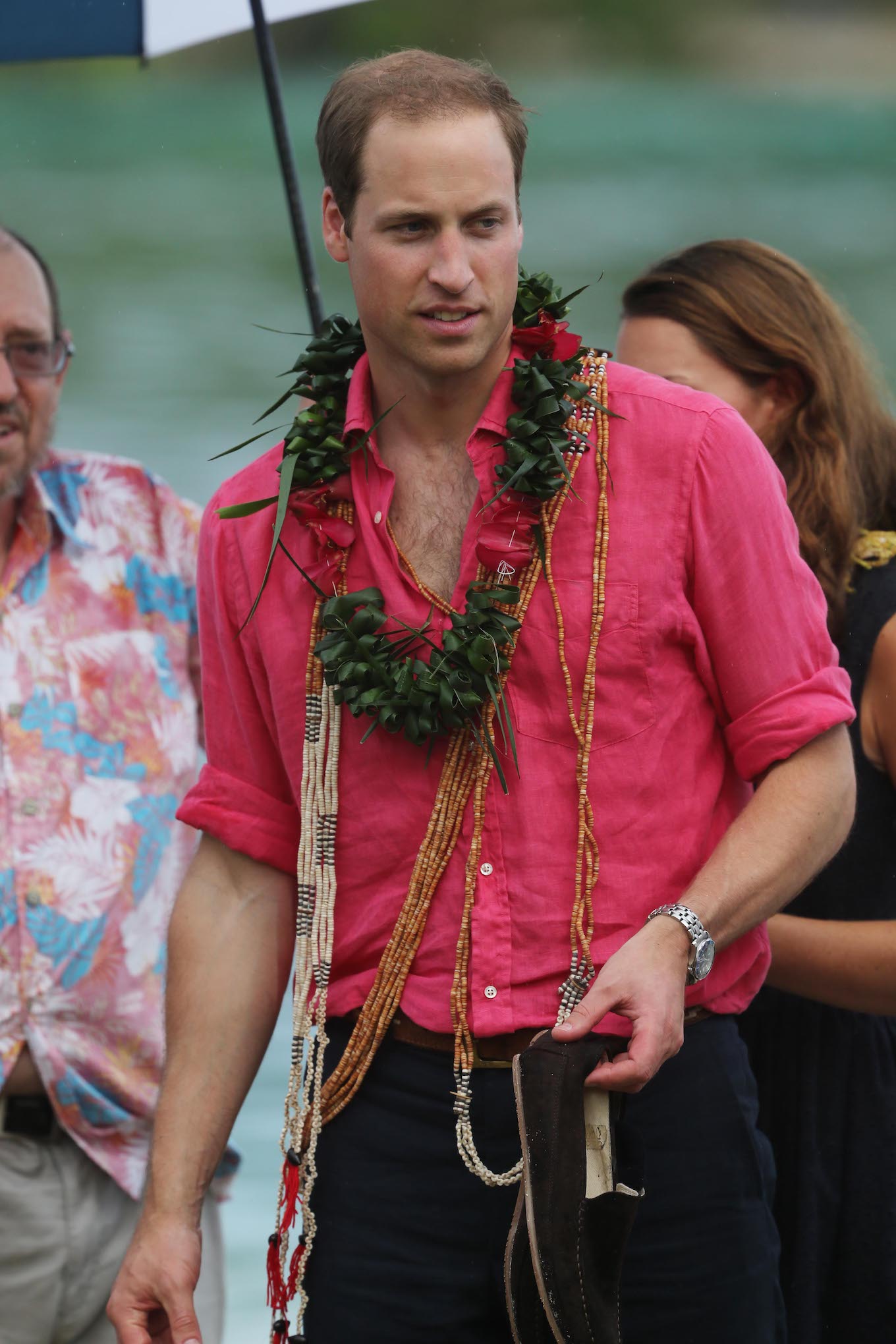 Prince William and Catherine land at the Marau landing strip to receive a traditional welcome