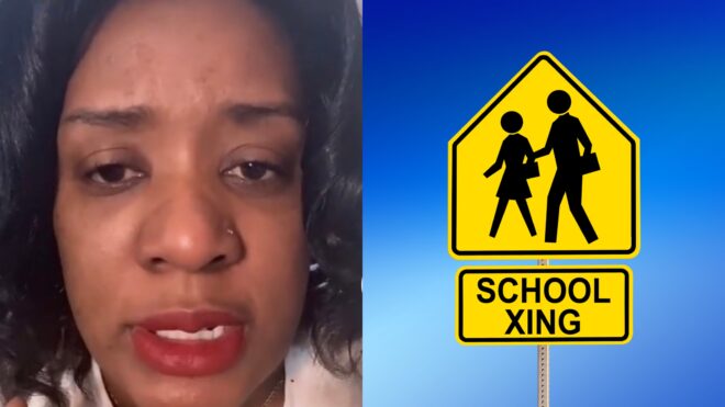 TikTok mom; school crossing sign