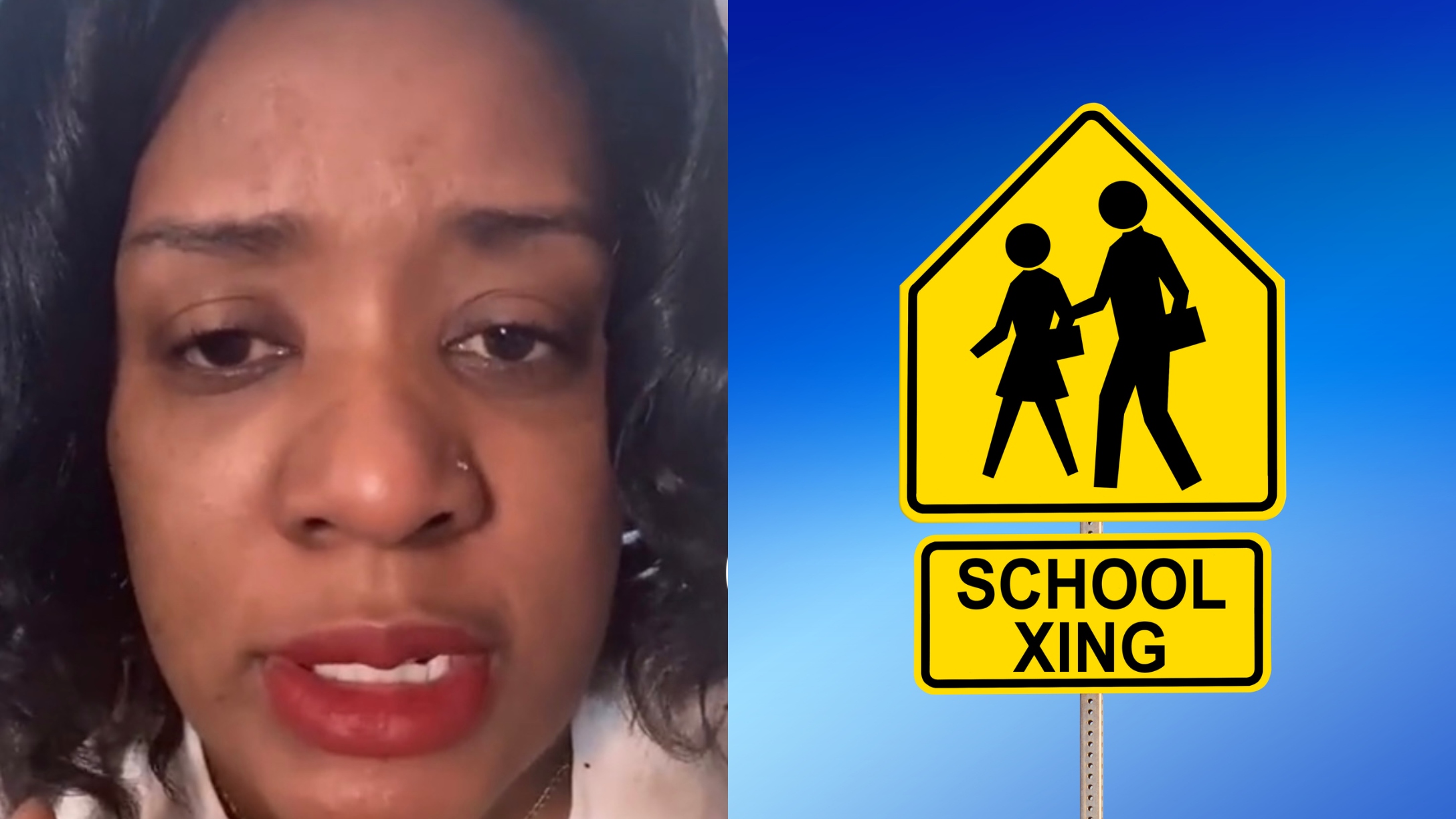 TikTok mom; school crossing sign