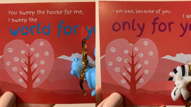 Abbey Busch holds up weird Valentines