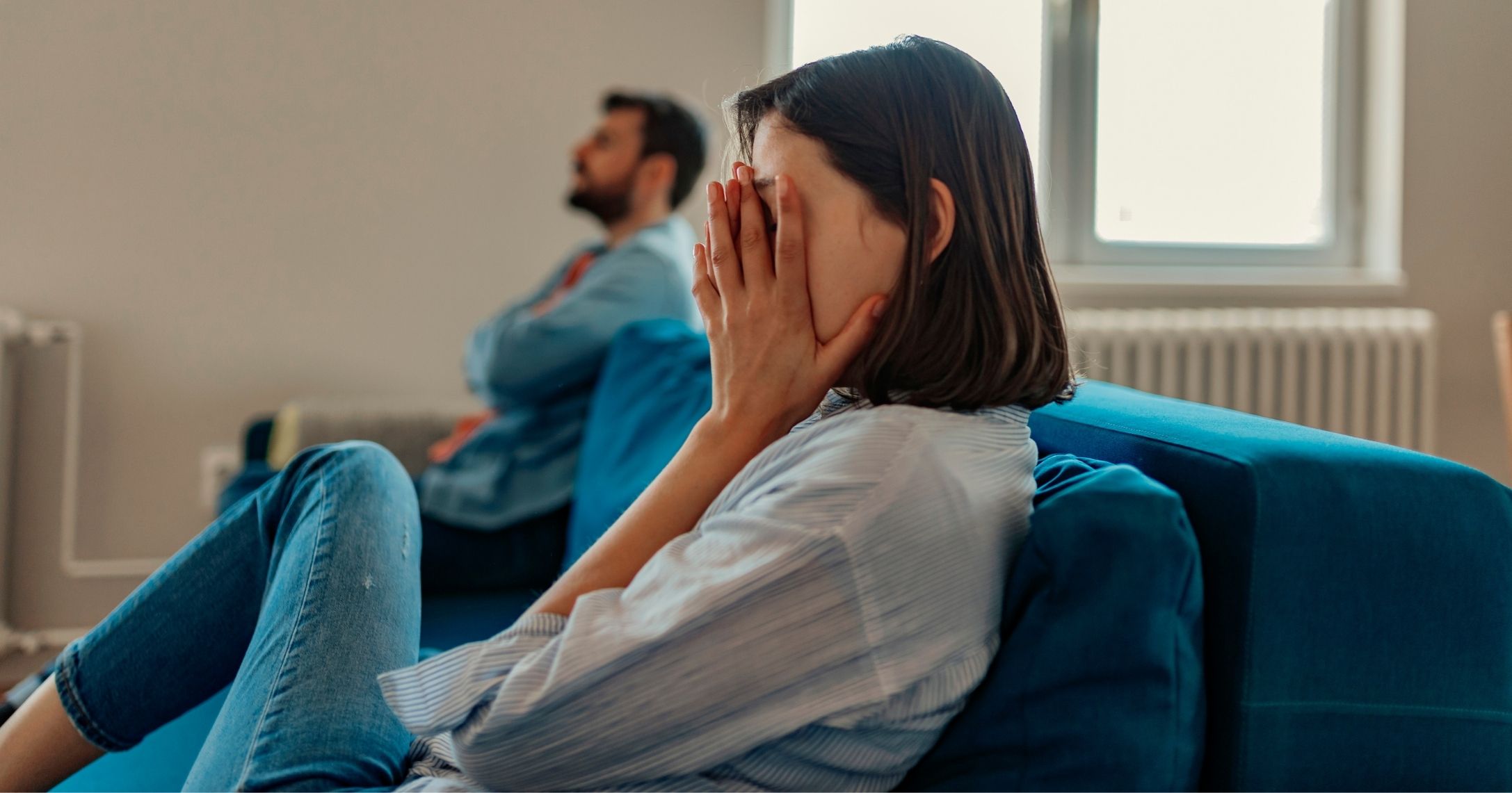 woman sad husband sad argue
